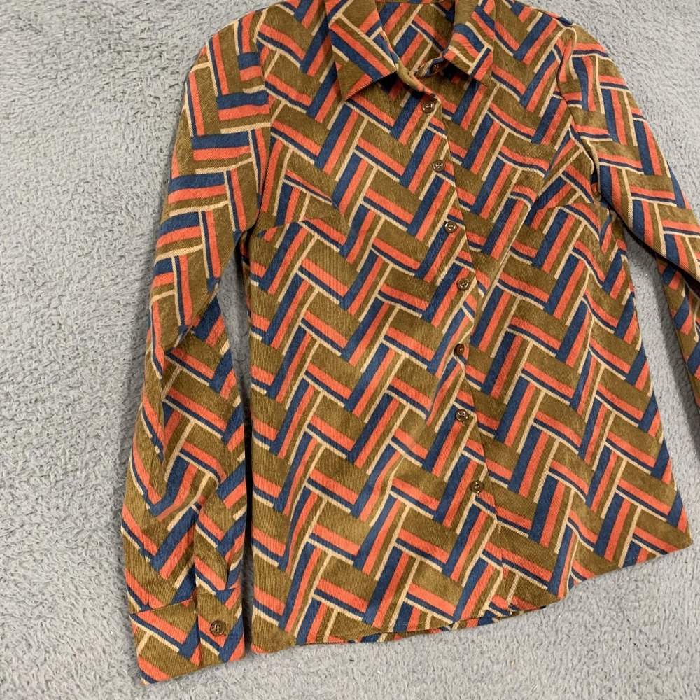 FANSILANEN Shirt Womens XS Multicolor Corduroy Geometric Button Up Long Sleeve - Picture 15 of 16